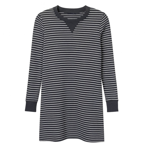 Abercrombie & Fitch Gray White Striped Tunic Sweatshirt Dress Cotton Pullover XS - Picture 1 of 10